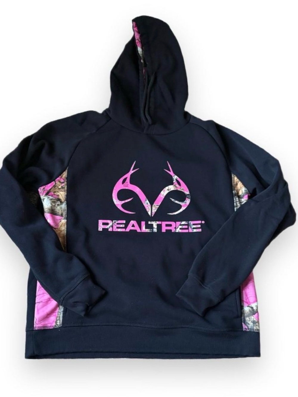 Realtree Women's Black & Pink Logo Hoodie Sweatshirt